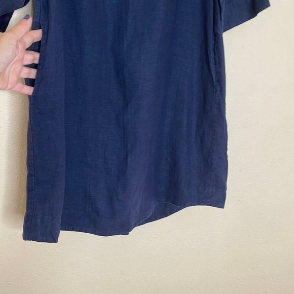 Roller Rabbit Lorena Navy 100% Linen Shift Dress 3/4 Sleeves Lined Pockets Small - Picture 2 of 10